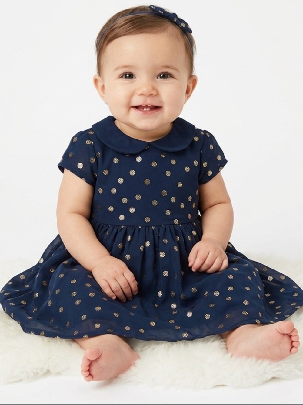 [Carter’s] Navy and Gold Polka Dot Dress - 12 month
